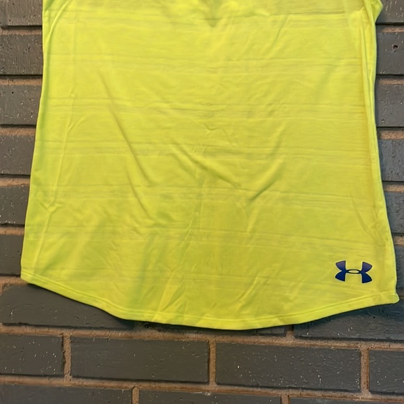 UNDER ARMOUR yellow athletic tank top twisted back blue symbol - Picture 4 of 7